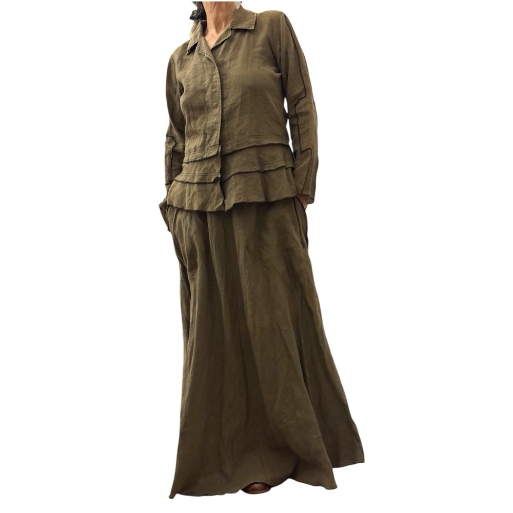 Cynthia Ashby 100% Linen Inspired Lagenlook Walking Suit Size M Top & Maxi Skirt